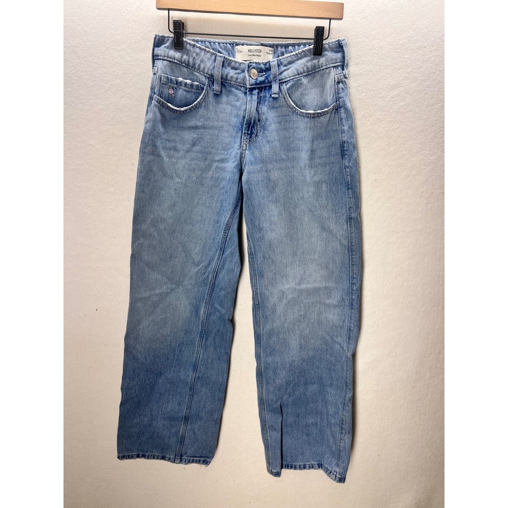 Hollister Low-Rise Baggy Jeans Womens 0R W25 Blue Floral Embroidered Denim 3262